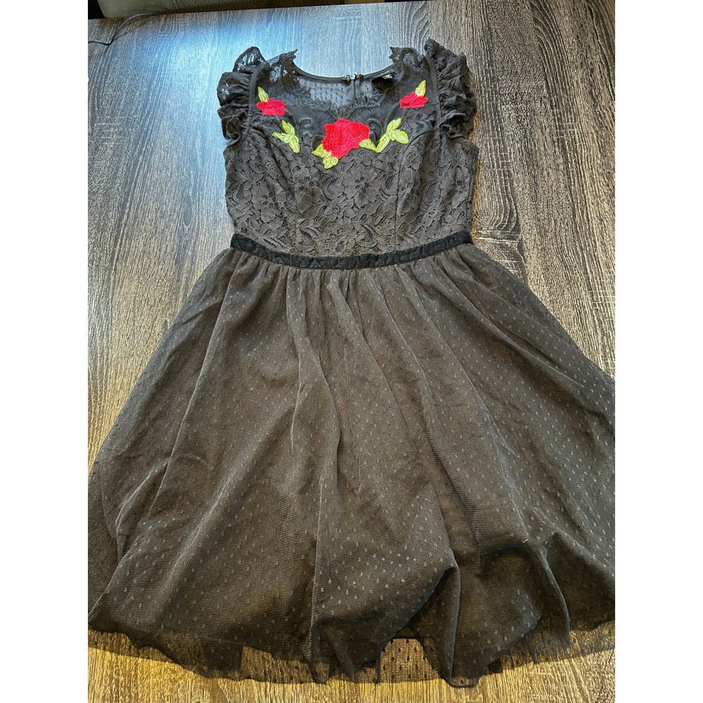 Disney Snow White Black Lace Rose Tulle Fit & Flare Dress XS Fairy Tale Goth